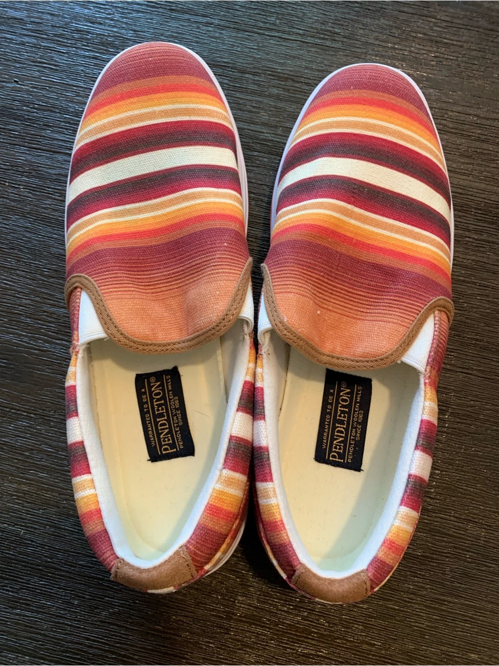 Pendleton Striped Canvas Slip-On Loafers in Red, Orange, Yellow & Brown